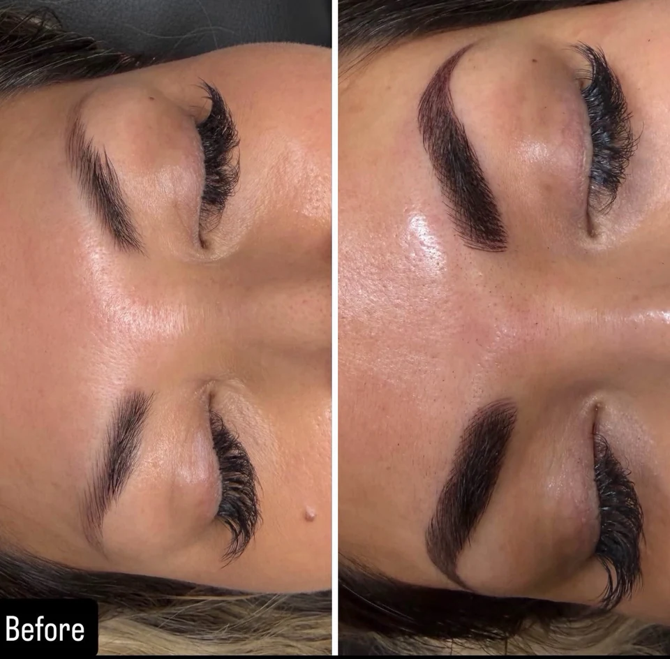 Two-panel brow comparison supplied by The Polished Brow, with the left panel labeled Before.