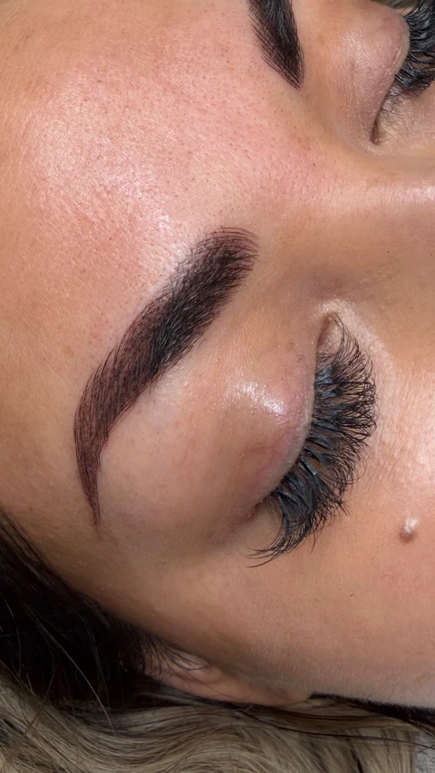 Close view of fine brow strokes and a tapered tail.